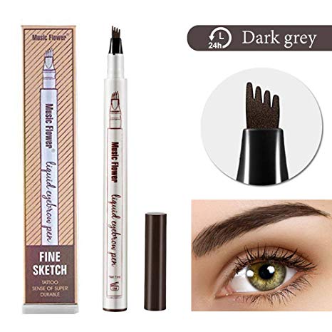 Eyebrow Tattoo Pen- Microblade Pen Microblading Eyebrow Pencil with a Micro-Fork Tip Applicator Creates Natural Looking Brows Effortlessly and Stays on All Day (03#Dark Grey)
