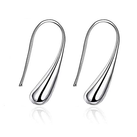 Alicenter(TM) New Fashion Jewelry Teardrop Hook Stainless Steel Silver Hoop Earrings