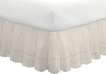 Fresh Ideas Bedding Eyelet Ruffled Bedskirt, Classic 14” drop length, Gathered Styling, Queen, Ivory