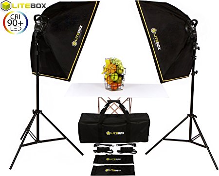 LITEBOX LED Lighting Kit: Studio-45 DIMMABLE Continuous Lighting System for Product Photography, Video Shoots (YouTube) & Interviews includes Tripods, Softbox Diffusers & Travel Bag - NEW