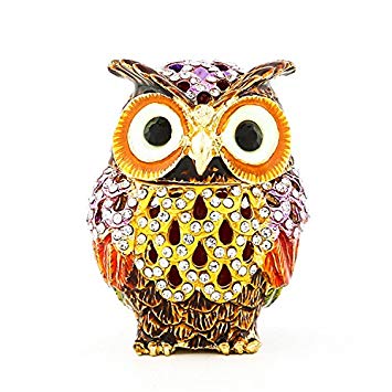 Waltz&F Hollow owl Trinket Box Hinged Hand-painted Figurine Collectible Ring Holder with Gift Box
