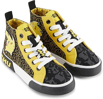 Pokemon Boys Pikachu Athletic Sneakers - Boys Pikachu High Top Shoes - Pikachu Charmander Bulbasaur High Top Lace Up Sneakers