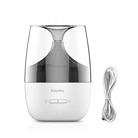 EasyAcc 130ml Essential Oil Aromatherapy Diffuser Humidifier 30dB Quiet Operation for USB Powered 6 Color LED Water-less Automatic Shut Off 8-16 Hour Operation For Home and Office Study Yoga White