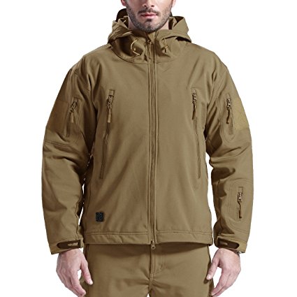 FREE SOLDIER Men's Outdoor Waterproof Soft Shell Hooded Military Tactical Jacket