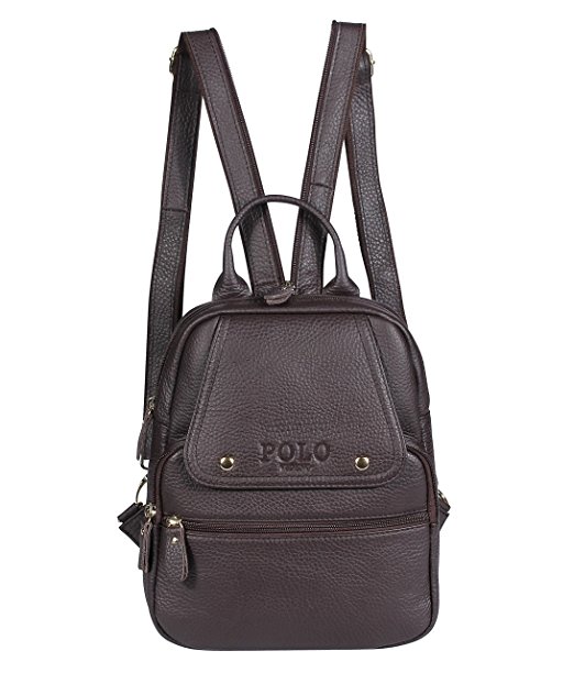 VIDENG POLO Leather Backpack Handbag Casual Daypacks Fashion School Travel Hiking Backpacks for Women,5 Sizes,3 Colors (Brown-B1)