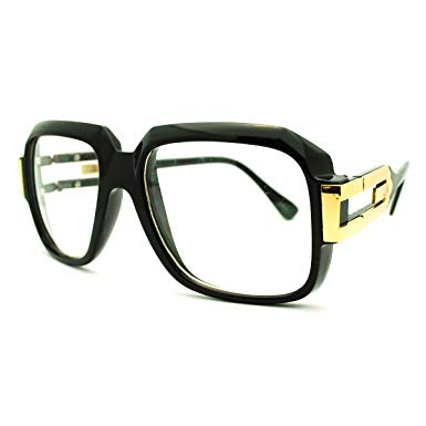 MLC Eyewear Oversized Rectangular Hip Hop Nerdy Black and Gold Clear Lens Glasses
