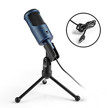 USB Microphone, MAD GIGA Condenser Microphone with Foldable Stand, Omnidirectional USB Condenser Microphone for Computer Laptop for Recording Youtube, Video Interview/Conference, Podcast