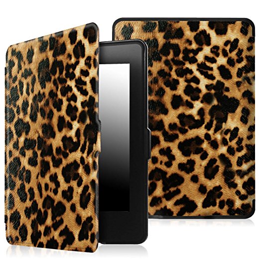 Fintie Case for Kindle Paperwhite - Premium Thinnest and Lightest PU Leather Cover With Auto Sleep/Wake for All-New Amazon Kindle Paperwhite (Fits All 2012 2013 2015 and 2016 Versions), Leopard Brown