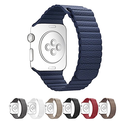 Apple Watch Band,SUNKONG® 42mm Midnight Blue Leather Loop Strap With Strong Magnetic Closure For All Apple Watch Sport And Edition(Midnight Blue)