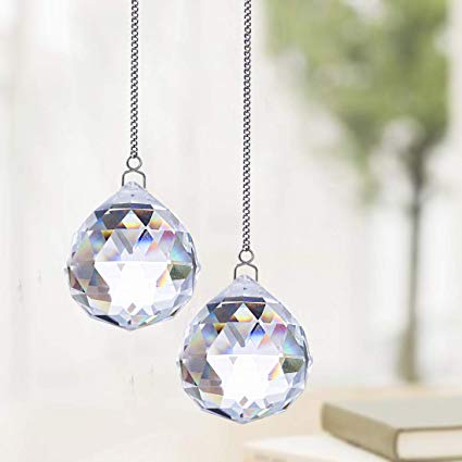 H&D Suncatcher Crystals Ball Prism 40mm Window Rainbow Maker with Chain,Pack of 2