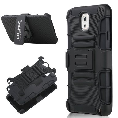 Note 3 Case, Galaxy Note 3 Case - ULAK Shock Absorption Hybrid Holster Case Cover w/ Kickstand and Belt Clip for Samsung Galaxy Note 3 N9000 (Black/Black)