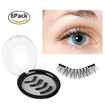 AOFU Magnetic Eyelashes [No Glue] Natural Look Black False Eyelashes - 3D Reusable Fake Eyelashes Extensions with Full Size (4 pairs/8 pieces