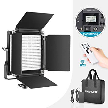 Neewer Advanced 2.4G 660 LED Video Light, Dimmable Bi-Color LED Panel with LCD Screen and 2.4G Wireless Remote for Portrait Product Photography, Studio Video Shooting with Metal U Bracket and Barndoor