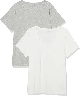 Amazon Essentials Women's Classic-Fit Short-Sleeve Scoop Neck T-Shirt (Available in Plus Size), Pack of 2