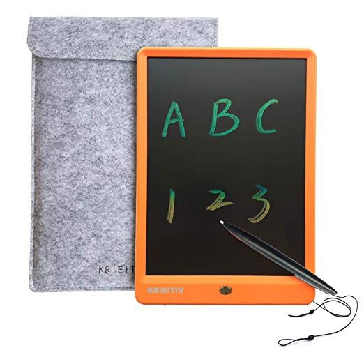 KRIEITIV LCD Writing Tablet 10 inch Colorful Screen Electronic Writing Drawing Board Rainbow Portable LCD Tablet with Lock, Felt Sleeve, Dual Erase Functions for Kids Home Office School - Orange