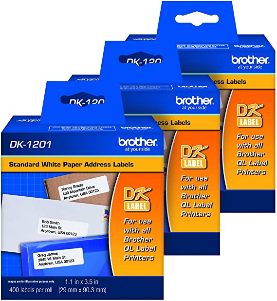 Brother Genuine DK1201 Die-Cut Standard Rolled Address Labels for QL Printers, 3-Pack (DK12013PK)