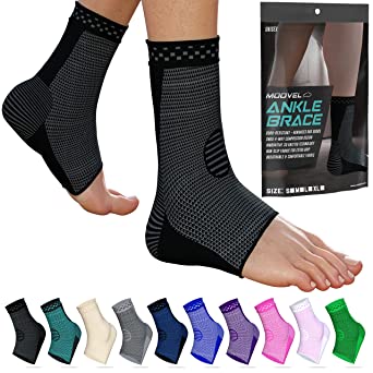 MODVEL 2 Pack Ankle Brace Compression Sleeve | Injury Recovery, Joint Pain | FSA or HSA eligible | Achilles Tendon Support, Plantar Fasciitis Foot Socks with Arch Support (Medium) (MV-151-M-BL)