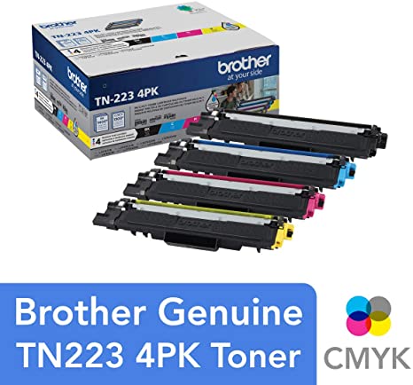 Brother Genuine Standard-Yield Toner Cartridge Four Pack TN223 4PK - Includes one Cartridge Each of Black, Cyan, Magenta & Yellow Toner, Standard Yield, Model: TN2234PK