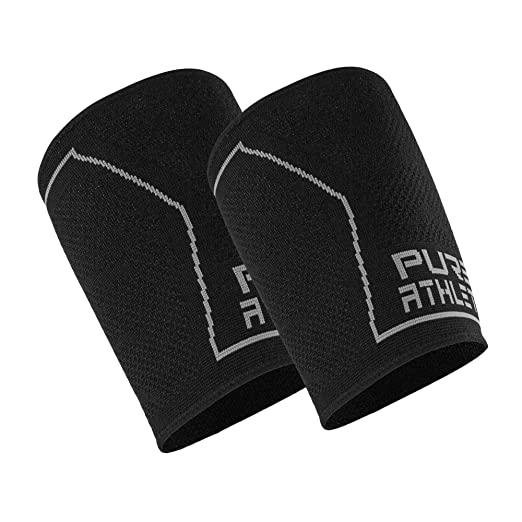 Pure Athlete Technical Thigh Compression Sleeve- Men Women Hamstring, Thigh, Groin, Quad Support Relief (Medium, Black - 2 Sleeves)