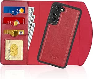 FYY Case Compatible for Galaxy S22 5G, 2-in-1 Magnetic Detachable Wallet Case [Wireless Charging Support] with Card Slots Folio Case for Galaxy S22 Red