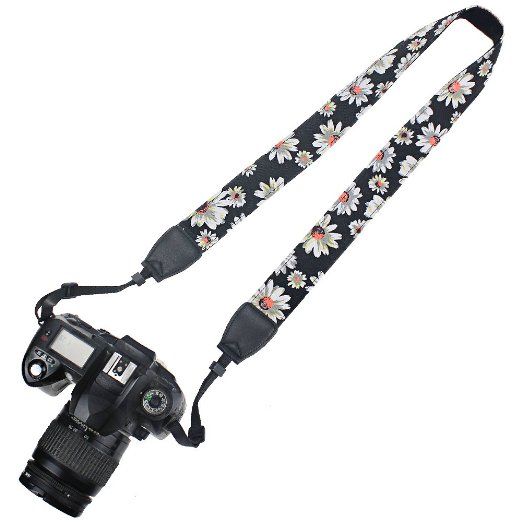 Elvam Camera Neck Shoulder Belt Strap for DSLR / SLR / Nikon / Canon / Sony / Olympus / Samsung / Pentax ETC - Black Flower Floral