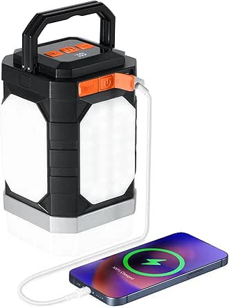 Sinvitron 30000mAh Camping Lights - Rechargeable Lantern - 1000LM Camping Lantern, QC 3.0 Fast Charging, Up to 350H  Running, IPX5 Waterproof, Lanterns for Power Outages,Hiking,Fishing (Black&Org)