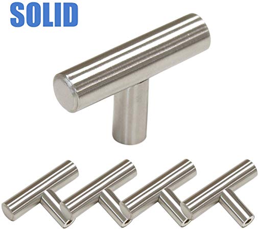 Knobonly Solid Stainless Steel T Knobs Cabinet Handles Satin Nickel Kitchen Drawer Pulls and Knobs Brushed Nickel 5 Pack
