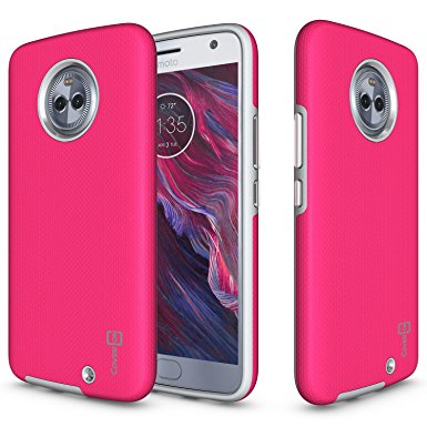 Moto X4 Case, CoverON Rugged Series Protective Hybrid Phone Cover with Easy-Press Metalized Buttons - Hot Pink