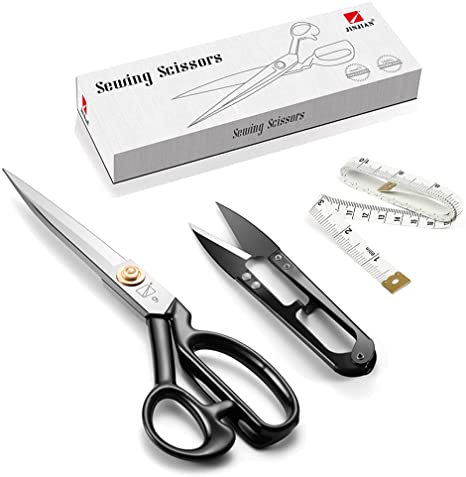 JINJIAN Sewing Scissors, Fabric Dressmaking Scissors 9 Inch High Carbon Steel Shears - Right-Handed with Thread Cutter