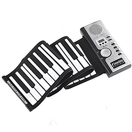 Portable Roll-Up Flexible Electronic Piano Keyboard with Full 61 Soft Responsive Keys Synthesizer Built-in Speaker Microphone
