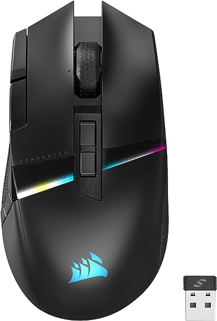 Corsair DARKSTAR RGB WIRELESS Gaming Mouse For MMO, MOBA - 26,000 DPI - 15 Programmable Buttons - Up To 80hrs Battery - iCUE Compatible - Black