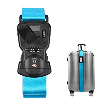 Smaior TSA Approved Luggage Straps Suitcase Belts, Baggage Straps Electronic Scale Password Lock-Available in 3 colors（Blue）