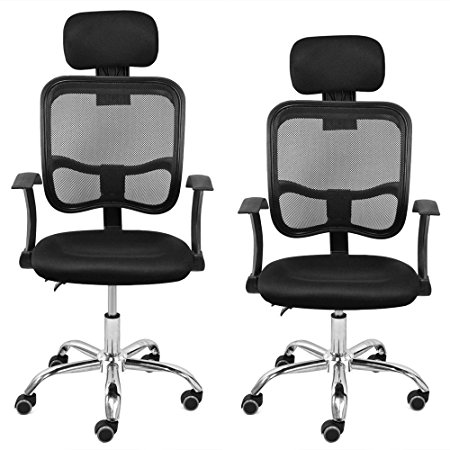 Popamazing Black Adjustable High Back Swivel Mesh Office Chair Headrest Mesh Armchair (Black, 500088)