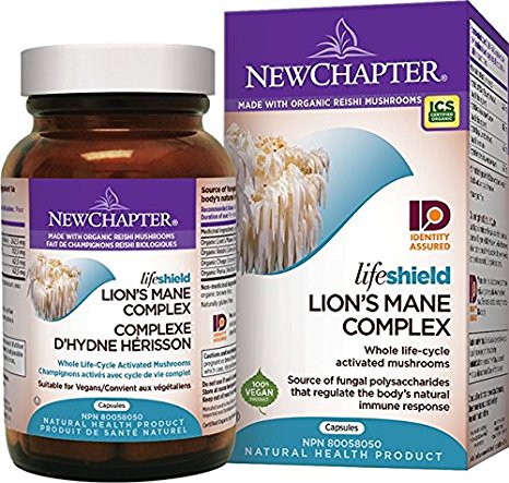 New Chapter Lion's Mane   Reishi Mushroom - LifeShield Mind Force for Mental Clarity with Organic Reishi Mushroom   Vegan   Non-GMO Ingredients - 48 ct