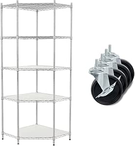 Honey-Can-Do 5-Tier Corner Shelf and 4-Inch Caster Wheels Bundle | Set of 4 Wheels