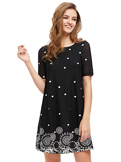 ROMWE Women's Floral Print Short Sleeve Loose Casual Summer Shift Dress