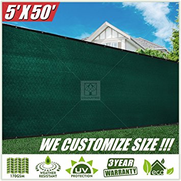 ColourTree 5' x 50' Fence Privacy Screen Windscreen Cover Fabric Shade Tarp Netting Mesh Cloth Green - Commercial Grade 170 GSM - Heavy Duty - 3 Years Warranty - CUSTOM SIZE AVAILABLE
