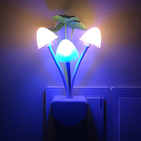 Warmstor Cute Mushroom Lotus Leaves Colors Changing LED Night Light With Dusk to Dawn Sensor Control Wall Light for Kids Baby Sleeping