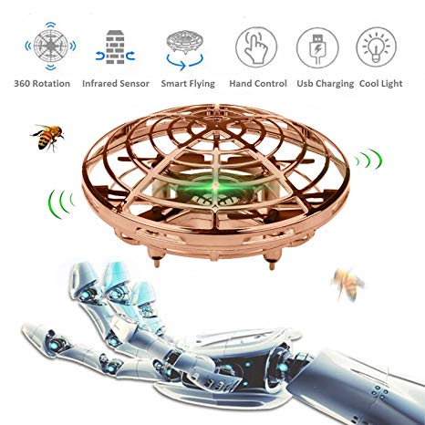 Flying Toys for Kids, Boys Toys Hand Operated Flying Ball Drone with 2 Speeds LED Light Mini UFO Drone for Boys or Girls Toys (Gold)