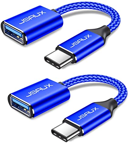 USB C to USB Adapter [2 Pack], JSAUX USB Type C Male to USB 3.0 Female OTG Cable-Blue