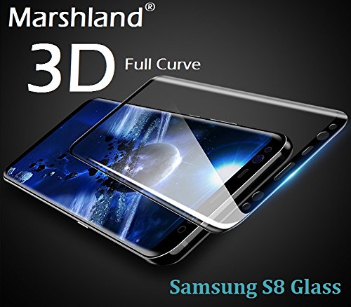Samsung Galaxy S8 Tempered Glass Screen Protector [Black Color] 3D High Defination Full Curve Round Edge 0.22mm Thickness 9H Hardness Anti Glare Anti Explosion Bubble-Free Oleo phobic Coating Anti Scratch By Marshland®