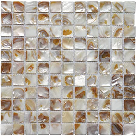 Art3d Decorative Mosaic Tiles 12" X 12" Colorful River Bed Nature Pearl Shell Mosaic Backsplashes, 1"x1" Chip (6 Tiles)