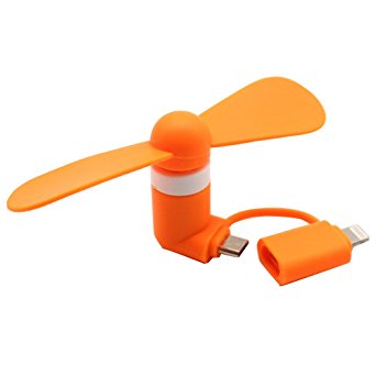 Alutata 2 in1 Portable Handheld Electric Hand Micro USB with 8Pin mini Fan for iPhone 6 6s SE Samasung s7 s7 Edge S6 S6 Edge iOS and（Micro USB v2.0） Android Phones ,Outdoor Cooling Fan Tool (orange)