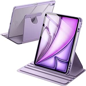 JETech Rotating Case for iPad Air 13-Inch M2 (2024) with Pencil Holder, 360 Degree Rotation Protective Stand Cover Clear Back, Auto Wake/Sleep (Purple)