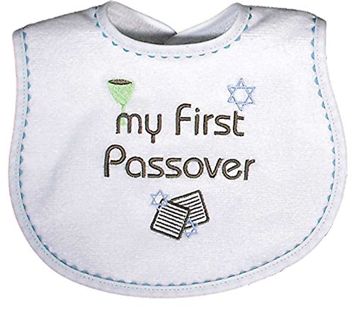 Raindrops Embroidered Bib, My First Passover, Blue