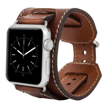 Apple Watch-Cuff, Burkley® Case Luxury Genuine Leather Watch Band Strap Bracelet Replacement Wrist Band With Adapter Clasp for iWatch Apple Watch & Sport & Edition 42mm (Rustic Brown)