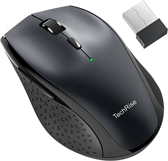 Wireless Mouse for Laptop, 4800 DPI Optical, TechRise 2.4G Ergonomic Computer Mouse, 30 Months Battery, 6 Buttons Cordless Mouse, Portable Optical USB Mouse for PC Windows Mac Chromebook （Grey）