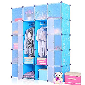 Unicoo - Multi Use DIY 20 Cube Organizer, Bookcase, Storage Cabinet, Wardrobe Closet - (Deeper Cube, Blue)