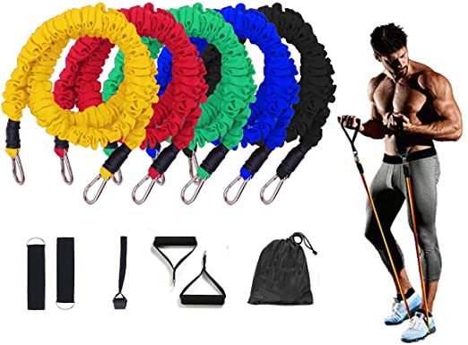 EXERCISE RESISTANCE BAND - 6.5ft - Resistance Bands for Legs Butt Arms Shoulder Yoga Pilates Physical Therapy  | Workout Stretch Bands for Men Women Seniors Kids | Exercises Chart | LATEX FREE