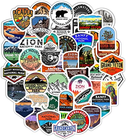 50Pcs National Park Stickers for Water Bottle Cup Laptop Guitar Car Motorcycle Bike Skateboard Luggage Box Vinyl Waterproof Graffiti Patches WJ